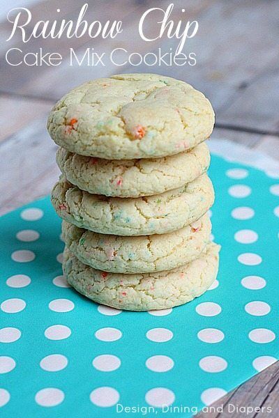 Rainbow Chip Cookies, Rainbow Chip Cake Mix Recipes, Rainbow Chip Cake Mix Cookies, Rainbow Chip Cake, Snickerdoodle Cookies Easy, Cookies Design, Cake Box Cookies, Gooey Butter Cookies, Cake Mix Desserts