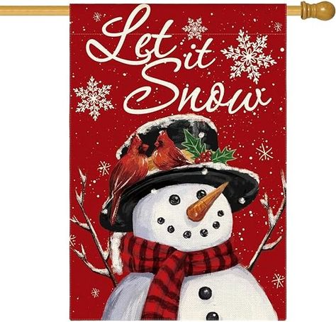 Amazon.com : AVOIN colorlife Let It Snow Snowman Snowflake Christmas House Flag 28x40 Inch Double Sided, Red Winter Farmhouse Yard Outdoor Decorative Flag : Patio, Lawn & Garden Snowmen Art, Farmhouse Yard, Winter Flags, Decorative Flags Outdoor, Let It Snow Snowman, Winter Farmhouse, Snowman Snowflake, Snowflake Christmas, House Flag