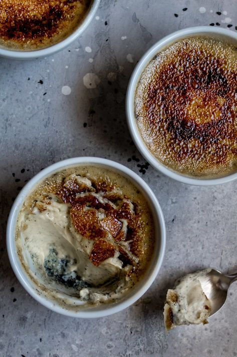 Black Sesame Dessert, White Chocolate Creme Brulee, Cooking Therapy, Cream Brulee, Creme Brulee Recipe, Brulee Recipe, Black Sesame, Asian Desserts, Sweets Desserts