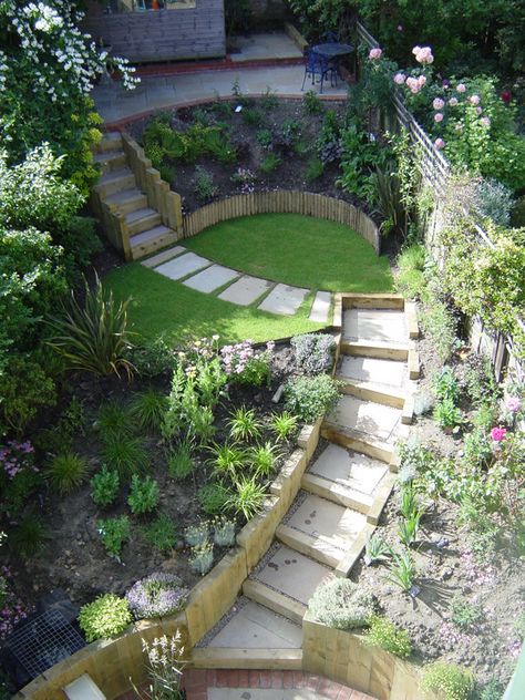 Terraced Slope - Latest Member Projects - Landscaper Network & Forum Steep Gardens, Terraced Landscaping, Landscaping A Slope, Sloped Yard, Hillside Garden, Sloped Backyard, Garden Stairs, Tiered Garden, Hillside Landscaping