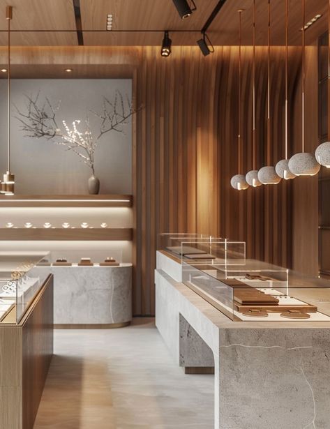 Elegant Retail Store, Jewelry Storefront Design, Jewelry Botique Interiors Ideas, Luxury Retail Interior Design, Jewelry Store Front Design, Jewellery Store Design Interior, Modern Jewelry Store Interior Design, Luxury Retail Design, High End Retail Store Design