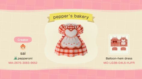 Bakery Outfit, Acnh Dress, Acnh Custom Design, Codes Acnh, Acnh Fashion, Acnh Custom Designs, Acnh Outfits, Cottagecore Animal Crossing, Acnh Design