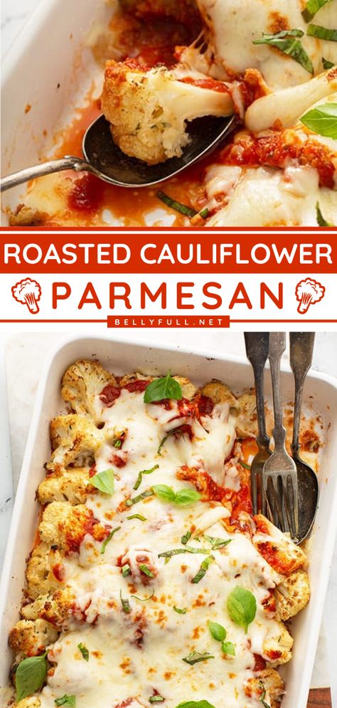 Roasted Cauliflower Parmesan Cauliflower Parmesan, Vegetarian Main Meals, Healthy Main Meals, Creamy Cauliflower Soup, Marinara Sauce Recipe, Vegetable Side Dish, Side Dishes For Chicken, Easy Cauliflower, Veggie Snacks