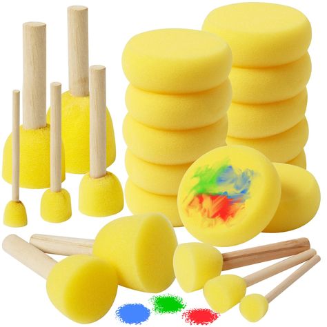 PRICES MAY VARY. Round Sponge Paint Brush Set: Our round sponge paint brush set is made of high-quality wood handle and sponge,easy to carry, and easy to clean. Perfect for face painting, watercolor, and crafts. Package Included: The package includes 20 pieces of round sponge brushes in 5 different sizes, along with 12 pieces of round sponges. With a total of 32 pieces, it provides everything you need for all your painting needs. Versatile Sponge Brushes: The round sponge brushes come in 5 diffe Watercolor Crafts, Brushes For Painting, Sponge Picture, Sponge Paint Brush, Paint Sponge, Sponge Paint, Round Painting, Paint Sponges, Yellow Crafts