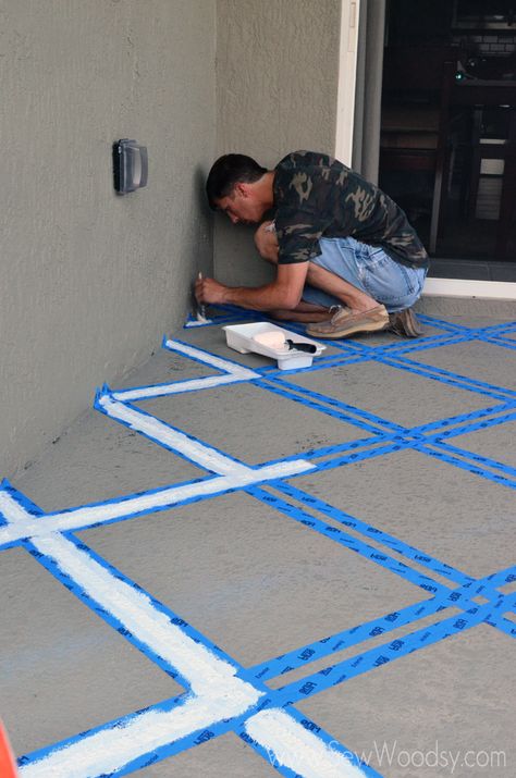 3M ScotchBlue™ Painters Tape Outdoor Painted Patio Painted Cement Patio, Outdoor Concrete Floors, Painted Cement Floors, Stenciled Concrete Floor, Painted Porch Floors, Stencil Concrete, Paint Concrete Patio, Painting Cement, Concrete Patio Makeover