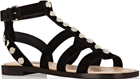 Balenciaga Studded Gladiator Sandals Black Ankle Strap Sandals Flat, Flat Gladiator Sandals, Black Balenciaga, Black Gladiator Sandals, Embellished Flats, Crystal Sandals, Ankle Strap Flats, Ankle Wrap Sandals, Fabric Textures