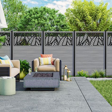 Modern Fence Design Concrete, Decorative Fence Panels, White Vinyl Fence, Vinyl Fence Panels, Vinyl Privacy Fence, Privacy Ideas, Privacy Fence Panels, Metal Fence Panels, Decorative Screen Panels