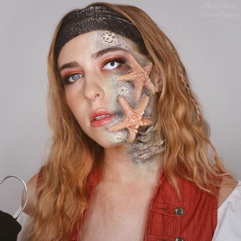 Cursed Pirate Makeup, Pirate Makeup With Scar, Dead Pirate Makeup Women, Drowned Pirate Costume, Drowned Pirate Makeup, Undead Pirate Costume, Lady Pirate Makeup, Ghost Pirate Makeup, Pirate Of The Caribbean Costumes