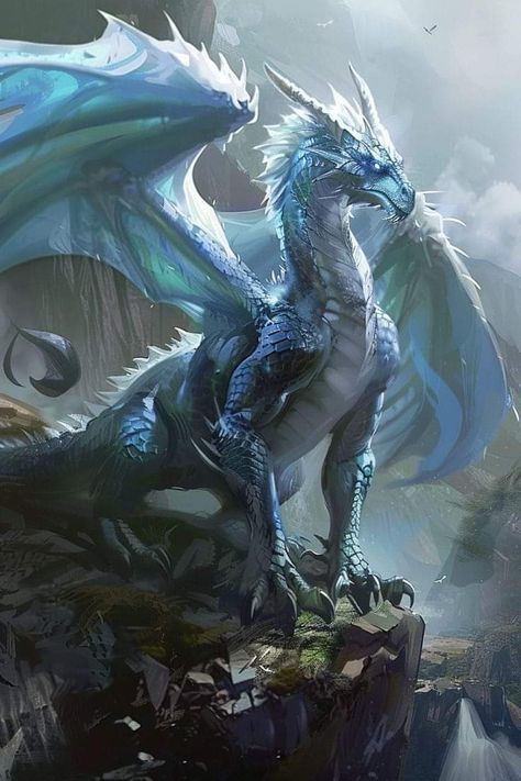 Ice Dragon Art, White And Blue Dragon, Water Dragon Art, Blue Dragon Art, Light Blue Dragon, Air Dragon, Diamond Dragon, Water Dragons, Adventure Quest