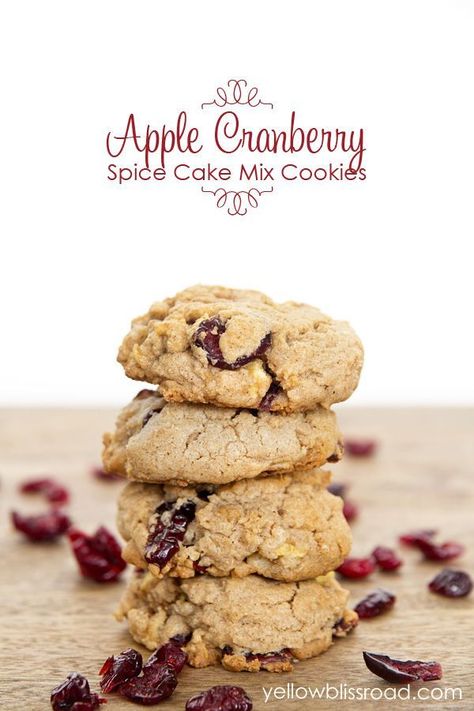 Cranberry Apple Spice Cake Mix Cookies - Yellow Bliss Road Spice Cake Mix Cookies, Cranberry Spice Cake, Cobbler Apple, Apple Crisp Dessert, Cake Mix Cobbler, Best Cake Mix, Yellow Bliss Road, Crisp Desserts, Apple Spice Cake