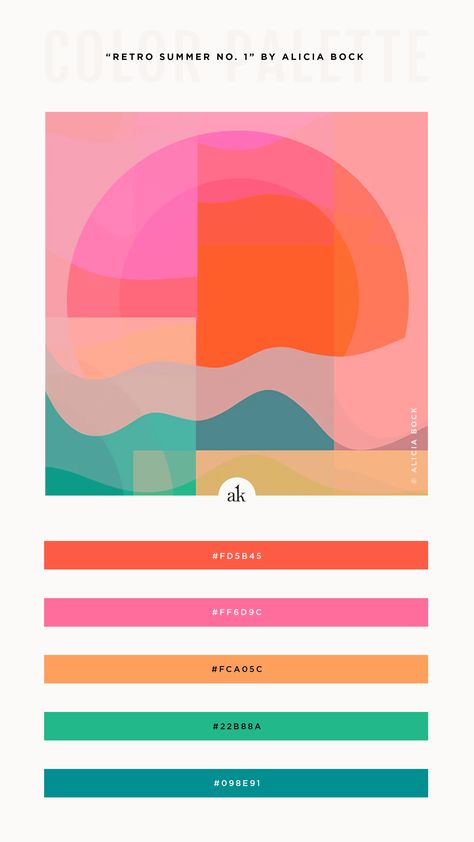 a bright, art-print-inspired color palette — Akula Kreative | modern brands that delight in the details Brand Colour Schemes, Retro Color Palette, Orange Pink Color, Modern Brands, Orange Color Palettes, Modern Color Schemes, Summer Color Palette, Color Palette Bright, Bright Art