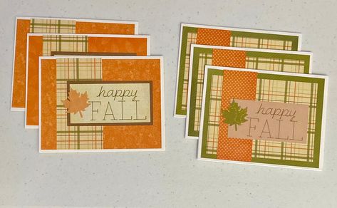 - Quality 110lb cardstock base layered with beautiful patterned papers - Set of 6 contains 3 each of 2 designs and includes 6 white envelopes - Blank inside to allow you to express yourself or write a personalized note - Each card is 5 1/2 by 4 1/4 inches - This set is Fall/Autumn themed and features leaves and fall colors - Handmade with love in my smoke-free Kentucky home The cards pictured are the exact cards that will be mailed to you. Please allow for slight color variations due to computer/phone settings.  Cards are made individually by hand and therefore, will be unique.  Minor imperfections are to be expected and add to the overall charm! Homemade Fall Cards, Fall Cards Handmade Ideas, Stampin Up Thanksgiving Cards, Autumn Cards Handmade, Handmade Fall Cards, Thanksgiving Card Ideas, Fall Card Ideas, Thanksgiving Homemade Cards, Senior Crafts