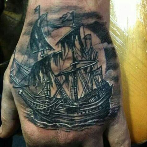 I don't know if my life will be complete until I get these hands tattooed. Pirate Ship Hand Tattoo, Pirate Hand Tattoo, Pirate Ship Tattoo, Tree Tattoo Forearm, Simple Hand Tattoos, Rocket Tattoo, Fake Tattoo Sleeves, Skull Hand Tattoo, Small Chest Tattoos