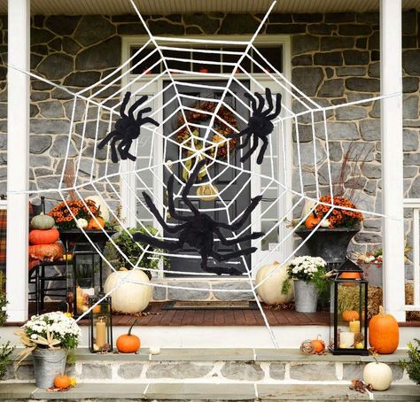 PRICES MAY VARY. Outdoor Halloween Decorations - This halloween decorations set comes with 142 inch Giant Round Spider Web, 1 huge 60 cm/23.6 inch black spider, 2 pieces 30 cm/11.8 inch black spider. Huge Spiders Web - This big spider web is made of strong polyester threads, hand knotting, not easy to stick together, so hairy that makes the spider web look absolutely real! Spooky Spiders - All the legs of spiders can be bent whatever you like. Realistic fake spider with black hair,red eyes that House Party Decor, Big Spiders, Fake Spider, Spider Web Decoration, Halloween Spider Decorations, Yard Haunt, Haunted House Party, Giant Spider, Halloween Collectables