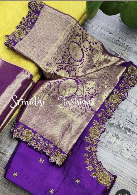 Violet Blouse Designs, Dark Blue Blouse Designs, Pelli Cheera, Magam Work Designs, Magam Work, Blue Blouse Designs, Maggam Blouse, Lace Blouse Design, Engagement Mehndi