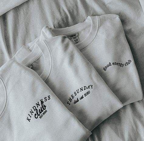 Minimalist Merch Design, Product Shots Clothing, Minimal Shirt Design Inspiration, Trending Shirt Designs, Minimalistic Sweatshirt, Clothing Brand Aesthetic, Couple Sweaters, Embroidered Sweaters, Minimal Shirt Design