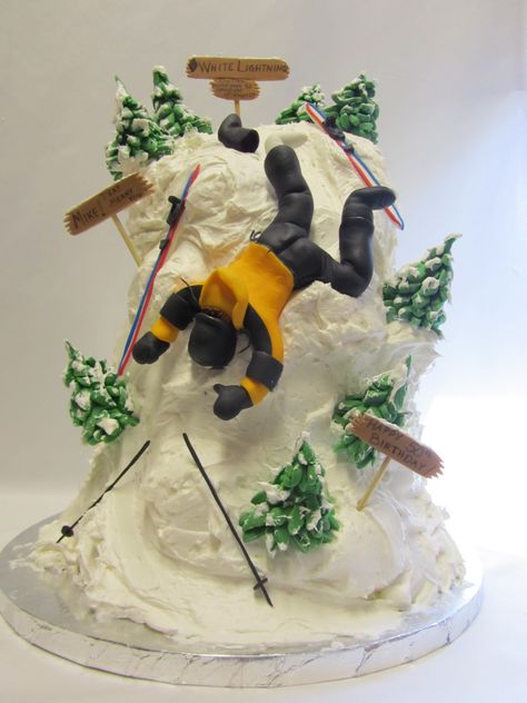 Ski Cake 50th Birthday - Over the Hill Ski Cake Ideas Birthday, Ski Slope Cake, Cake 50th Birthday, Ski Cake, Fondant Figurines, Gingerbread Ideas, 49 Birthday, Moms Birthday, Kitchen Redesign