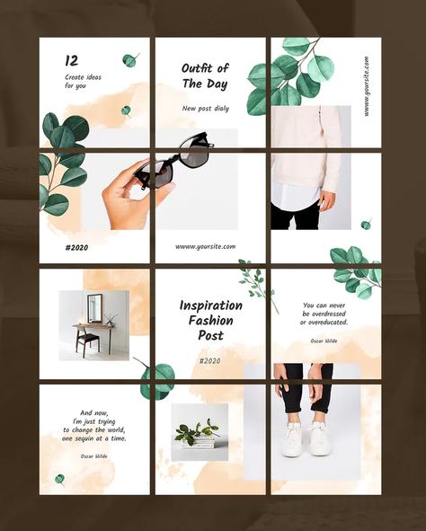 Instagram Puzzle Fashion Posts Design PSD Instagram Puzzle Design, Instagram Grid Design, Instagram Campaigns, Banner Design Layout, Instagram Feed Layout, Fashion Design Template, Instagram Puzzle, Instagram Feed Ideas Posts, Instagram Template Design