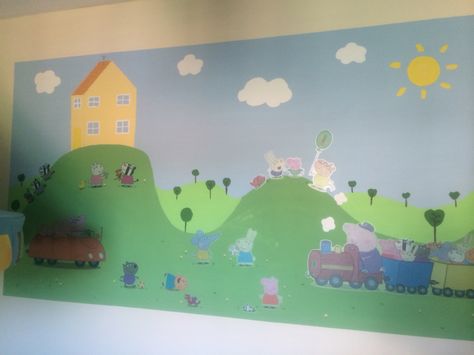 Hand painted peppa pig wall Pig Bedroom, Conservatory Playroom, Princess Adventure, Princess Bedroom, Apartment Decorating, Big Girl Rooms, Kids Playroom, Boys Room, Kids' Room