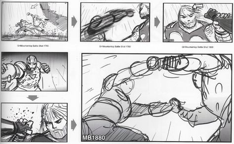 The battle sequence between Iron-Man and Thor was planned out using storyboards (click image for a larger view). Description from community.digitalmediaacademy.org. I searched for this on bing.com/images Disney Storyboard, Storyboard Examples, The Avengers 2012, Story Boarding, Storyboard Drawing, Avengers Movie, Create A Comic, Avengers 2012, Avengers Art