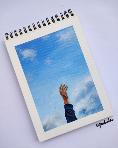 Asthetic Sceneries Drawing, Blue Sky Painting Acrylic, Painting Of Sky, Coffee Art Painting, Scenery Painting, Simple Acrylic, Pen Art Drawings, Scenery Paintings, Easy Art