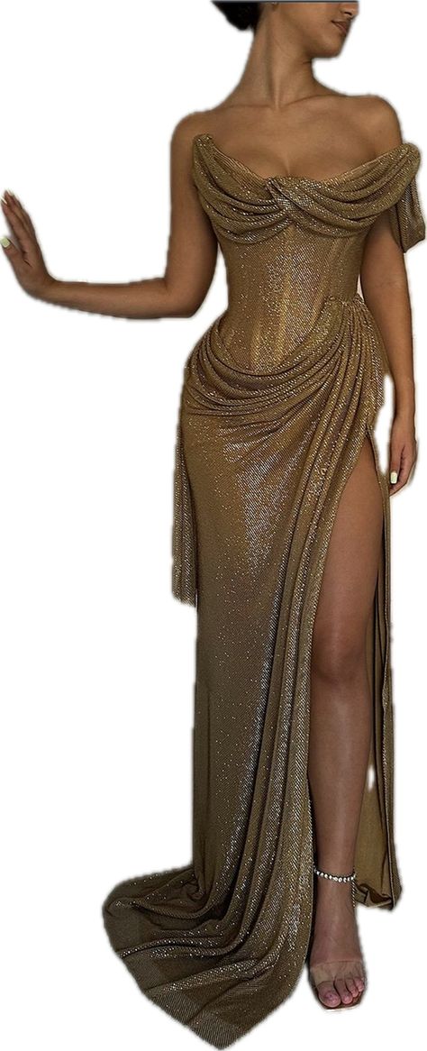 Brown And Gold Prom Dress, Brown Glitter Dress, Gold Dress Long Classy, Gold Mermaid Prom Dresses, Gold Prom Dresses Long, Prom Dresses Gold, Gold Prom Dress, Gold Dresses, Gold Prom