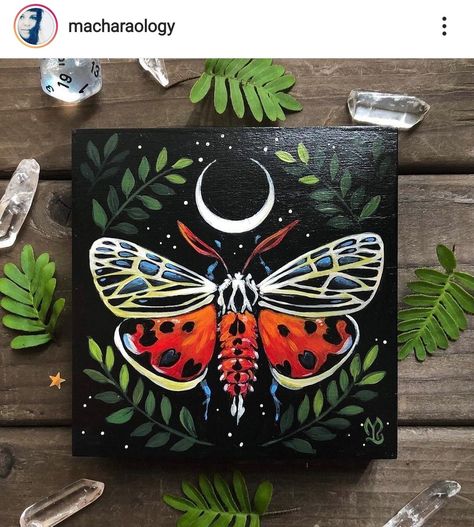 Painting Witchy Ideas, Boho Acrylic Painting Ideas, 6x6 Painting Ideas, Painting Ideas On Canvas Colorful, Easy Witchy Paintings For Beginners, Witchy Canvas Painting Ideas, Witchy Canvas Art, Small Witchy Paintings, Canvas Acrylic Painting Ideas