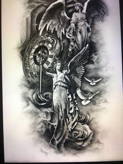 Calve Tattoos, Guys Arm Tattoos, Tattoos For Guys Arm, Tattoos For Guys Forearm, Jesus Tattoo Sleeve, Religious Tattoo Sleeves, Tattoo Diamond, Tato Phoenix, Angel Sleeve Tattoo