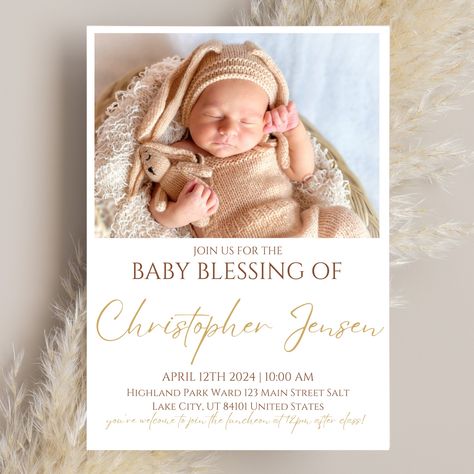 Blessing Way Invitation, Baby Blessing Invitation, Lds Baby Blessing, Christening Invitation, Photo Layout, Baby Blessing, Baptism Invitations, Photo Layouts, Modern Typography