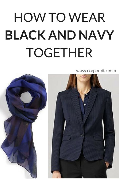 Can you wear black and navy together? What about a dark blue pinstriped blazer — how can you mix that with black suiting pieces? Learn how to on the Corporette blog. Navy Pants Outfit Women, Navy Blazer Outfit Women Work, Navy Blue Blazer Outfit Women, Navy Blazer Outfit Women, Navy And Black Suit, Blue Suit Style, Blue Blazer Outfits For Women, Navy Blue Blazer Women, Navy Blue Blazer Outfit