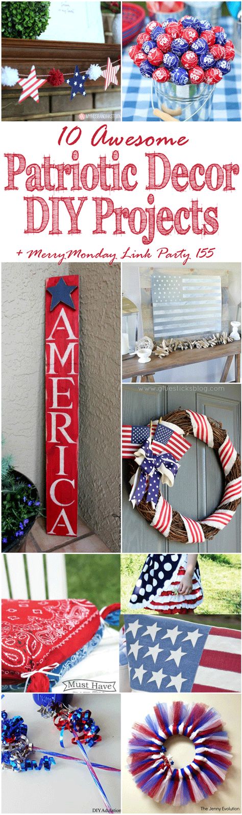 Do you have party plans for Memorial Day weekend? Get the most bang for your buck with 10 awesome patriotic décor DIY projects to get your home party-ready. Patriotic Decorations Diy, Patriotic Diy, Fourth Of July Decor, Patriotic Crafts, 4th Of July Celebration, 4th Of July Decorations, Patriotic Holidays, July Crafts, Home Decor Projects