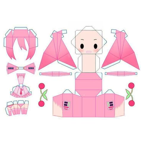 The original design it's not mine, only edited the face, feel free to use (´｡• ω •｡`)🌸💫 Sakura Miku Papercraft, Miku Papercraft, Paper Figures, Sakura Miku, Free Printable Paper Dolls, Doll Template, Paper Doll Printable Templates, Paper Dolls Diy, Paper Doll Template