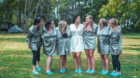 A cute, fun pose to do together. The photographer asked a question, and we all looked/pointed at the person we thought was most fitting for said question. This also shows off our #crocs Bridesmaid Crocs, Bride Squad Photoshoot, Bridesmaid Poses With Bride Funny, Bridesmaid Poses, Cool Poses, Big Day, Rain Jacket, Photographer