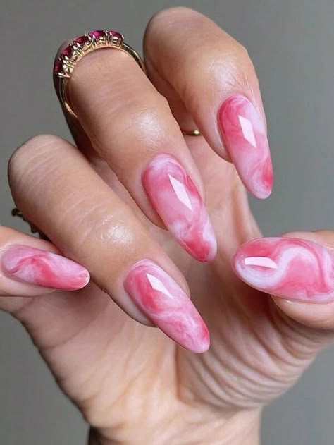 Buscar Press Nails | SHEIN Long Nail Designs, Almond Nails Designs, Almond Acrylic Nails, Almond Nail, Pink Nail Designs, Nail Forms, Marble Nails, Stick On Nails, Valentine's Day Nails