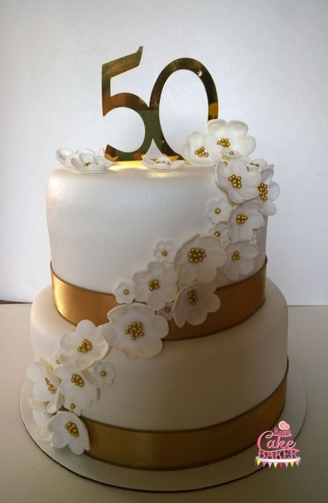 Golden Wedding Anniversary Cake with fondant flowers - For all your Golden Anniversary cake decorating supplies, please visit http://www.craftcompany.co.uk/occasions/anniversary/golden-wedding-anniversary.html Cake With Fondant Flowers, Golden Anniversary Cake, Golden Wedding Cake, Golden Wedding Anniversary Cake, Flowers Fondant, 50th Wedding Anniversary Decorations, 50th Wedding Anniversary Cakes, 50th Anniversary Cakes, Happy Cake