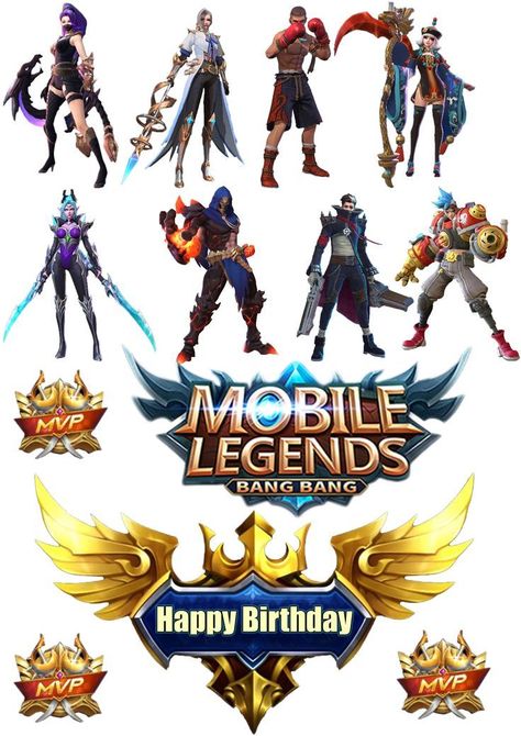 mobile legend cake topper | Happy birthday printable, Mobile legends happy birthday printable, Mobile legends cupcake topper printable Mobile Legends Cake Topper Printable Free, Mobile Legends Happy Birthday Printable, Mobile Legends Cupcake Topper Printable, Mobile Legend Cake Topper, Mobile Legends Logo Printable, Mobile Legend Birthday Theme, Mobile Legend Cake, Stiker Cake, Unicorn Number Cake