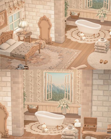 Cozy Winter Bedroom, Cottage Core Bathroom, Bedroom With Bathroom, Acnh Cottagecore, Winter Bedroom, Animal Crossing Wild World, Cottage Core Aesthetic, New Animal Crossing, Animal Crossing Game