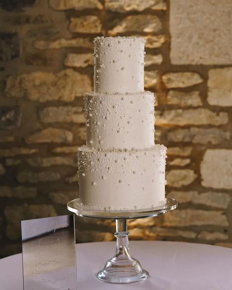 What better way to celebrate your “I do’s” than with a slice of something sweet? Take a look through our list of gorgeous wedding cakes--like this elegant + modern white three-tier pearl-embellished wedding cake--to start dreaming up wedding cake designs for your big day 🍰 White Cake With Pearls, Sparkle Wedding Cakes, Sparkly Wedding Cakes, Classy Wedding Cakes, Most Beautiful Wedding Cakes, Elegant Wedding Cake Toppers, Wedding Cake Designs Simple, Wedding Cake Simple Elegant, Wedding Cake Pearls