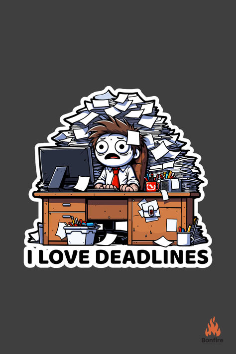 An illustration of an office worker getting things done before the deadline. Deadline Illustration, Office Worker Illustration, Workers Illustration, Office Stickers, Funny Tote Bags, I Love My Job, Office Worker, Love My Job, My Job