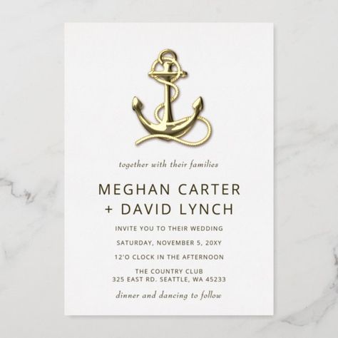 Rustic Vintage Anchor Nautical Wedding Foil Invitation Foil Save The Dates, Nautical Wedding Invitations, Gold Foil Invitation, Foil Invitations, Engagement Announcement, Foil Cards, Nautical Wedding, Formal Invitation, Save The Date Invitations