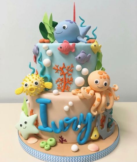 Ocean Birthday Cakes, Shark Birthday Cakes, Boys 1st Birthday Cake, Baby Boy Birthday Cake, Ocean Cakes, Nautical Cake, Shark Cake, Sea Cakes, Beach Cakes