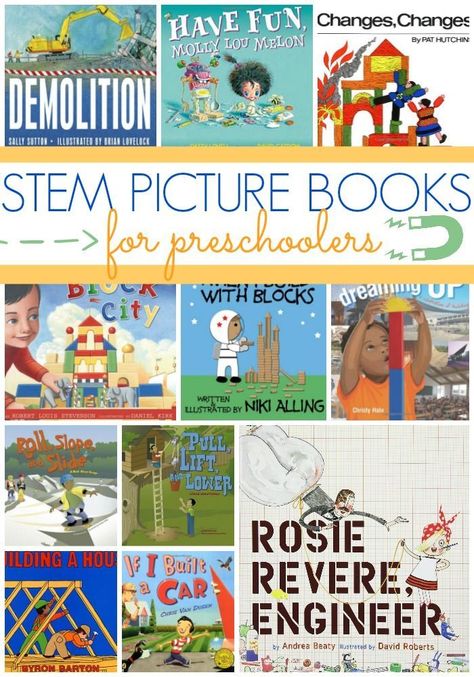 Best STEM Picture Books for Preschoolers. A list of books about Science, Technology, Engineering, and Math your preschool kids will actually like! Books About Science, Stem Preschool, Books For Preschool, Books For Preschoolers, Pbl Projects, Stem Activities Preschool, Pre K Pages, Stem Books, Preschool Stem