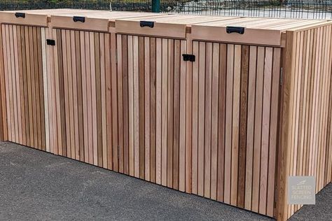 This Canadian Cedar bin store project has recently been completed for one of our customers who wanted to house their wheelie bins in a stylish manner.

This four bin store is a bespoke option that uses our 44mm range of cedar slats, wide Cedar Board, framing timbers and stainless steel fixings.

Similar to other bin stores within our range, the store has four-door access from the front, roof access and a slatted back and sides. Bin Enclosure Outdoor, Bin Store Target, Bin Store Uk, Wooden Bin Store, Bin Enclosure, Bin Storage With Green Roof, Bin Stores, Cedar Board, Bin Storage