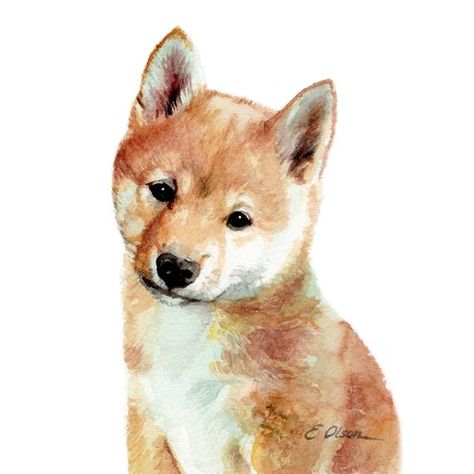 Shiba Inu Painting, Baby Animal Nursery Theme, Watercolor Puppy, Animal Prints Nursery, Baby Animal Prints Nursery, Puppy Wall Art, Cute Dog Drawing, Watercolor Dog Portrait, Printable Dog