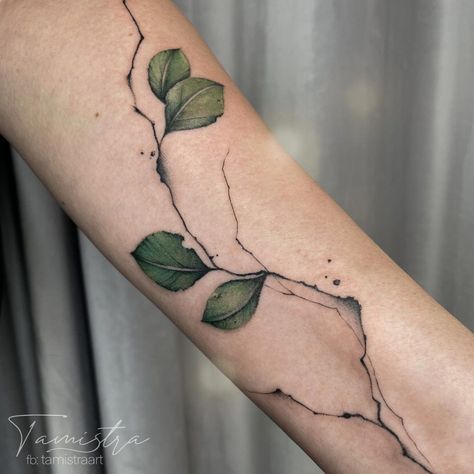 30+ Leaf Tattoos That Look Great on Any Piece of Skin - 100 Tattoos Tattoos Of Leaves, Color Leaves Tattoo, Leaves Tattoo Cover Up, Leafy Branch Tattoo, Plants Arm Tattoo, Tattoos Of Plants, Plant Vine Tattoo Arm, Organic Tattoo Nature, Color Abstract Tattoo