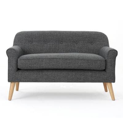 Mariah Gray Polyester 2-Seater Loveseat with Tapered Wood Legs Mid Century Modern Loveseat, Grey Loveseat, Tufted Loveseat, Loveseat Living Room, Mid Century Modern Fabric, Modern Loveseat, Canapé Design, Deep Seat Cushions, Sofa Styling