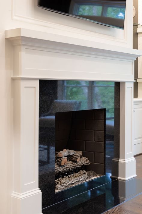 Absolute Black Granite - Fireplace Surround Fireplace With Black Granite Surround, Black Fireplace Insert, Fireplace Granite Surround, Black Fireplace Surround Ideas, Fireplace With Granite Surround, Black Granite Fireplace Surround, Fireplace Black Tile, Black Marble Fireplace Surround, Black Tile Fireplace Surround