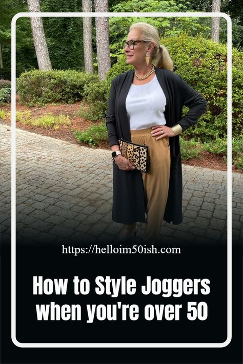 The athleisure fashion trend is hotter than ever, and joggers are its center. However, I didn’t embrace joggers readily. I was concerned they weren’t my style because most of the looks I was seeing weren’t as polished as I like for myself. However, I became more inspired as I saw joggers being up-styled. So, I thought I would share my fashion tips today on how to style joggers when you’re over 50. Womens Joggers Outfit Dressy, Joggers Outfit Dressy, Satin Joggers Outfit, Plus Size Joggers Outfit, Fashion For Chubby Ladies, Denim Joggers Outfit, Green Joggers Outfit, Jogger Pants Outfit Women, Jogger Outfit Casual