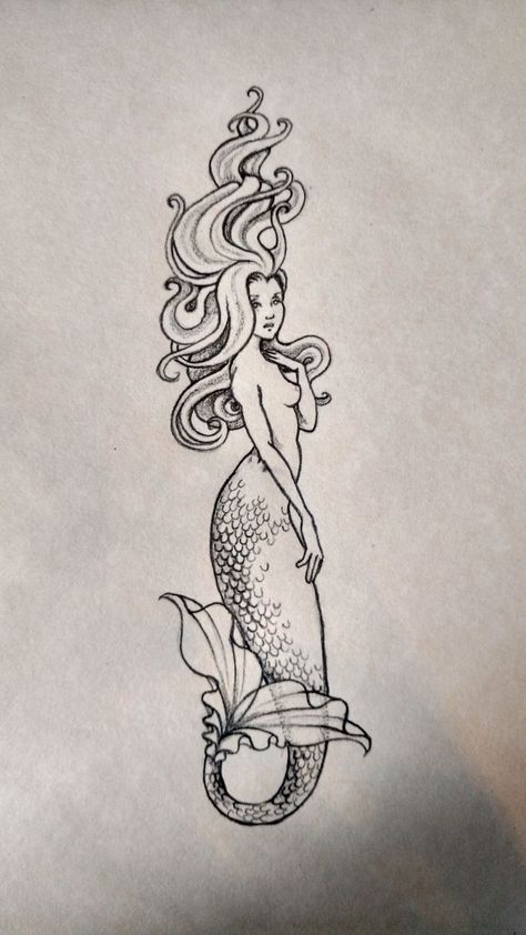 Tattoo Mermaid, Siren Tattoo, Mermaid Sketch, Mermaid Tattoo Designs, Kunst Tattoos, Mermaid Artwork, Mermaid Drawings, Initial Tattoo, Mermaid Tattoo