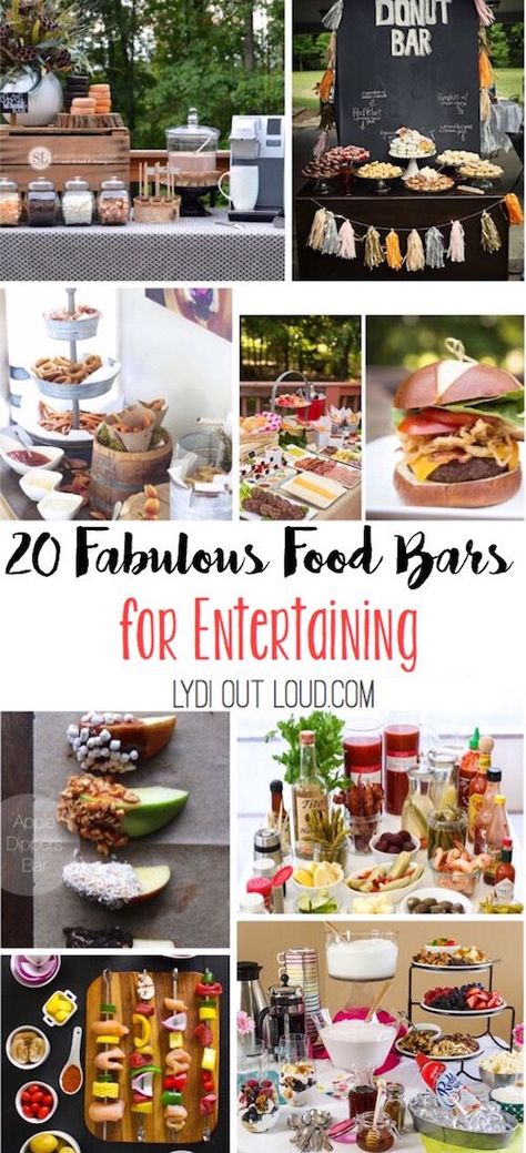 These food bars would all be so fun for parties, showers and weddings! Food Bar Ideas, Party Food Bars, Johnny Walker, Food Bars, Food Bar, Food Stations, Party Bars, Entertaining Recipes, Snacks Für Party